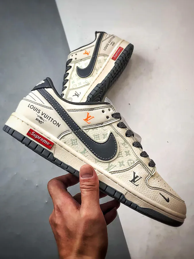 LV Print White Grey Suede Dunk Low Retro