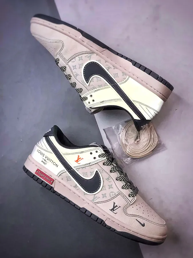 LV Print White Grey Suede Dunk Low Retro