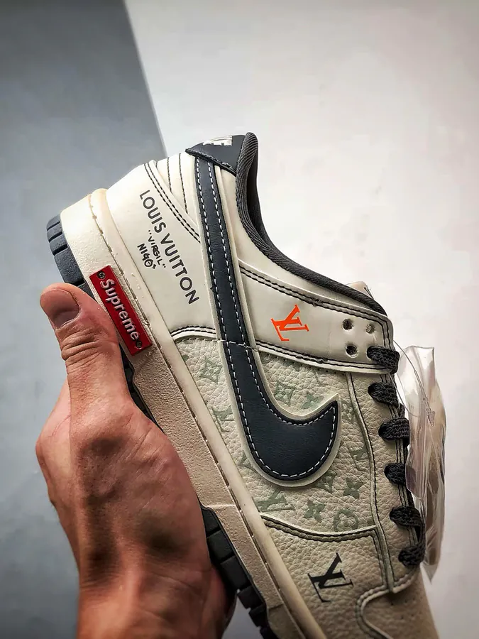LV Print White Grey Suede Dunk Low Retro