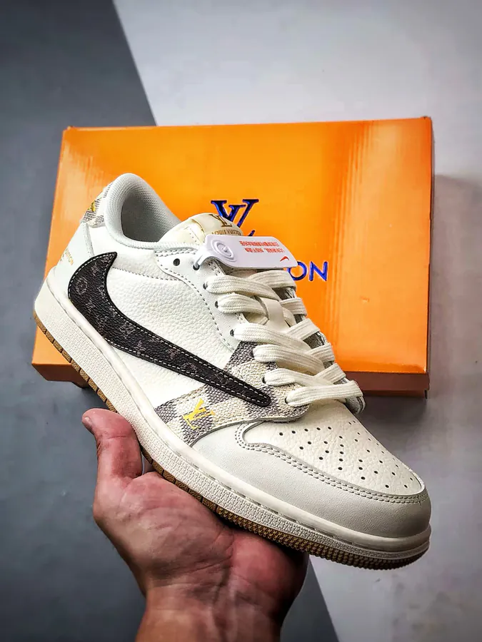 LV Old Flower White Brown Air Jordan 1 Low OG