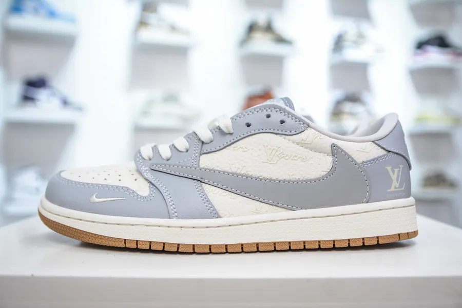 TS x Air x Louis Vuitton 1 Low White and Gray Sole Custom Color