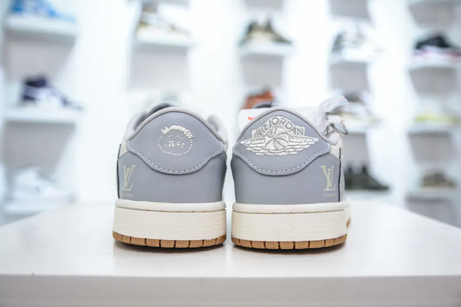 TS x Air x Louis Vuitton 1 Low White and Gray Sole Custom Color