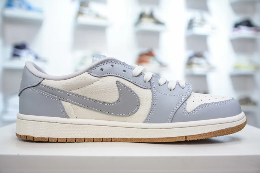 TS x Air x Louis Vuitton 1 Low White and Gray Sole Custom Color