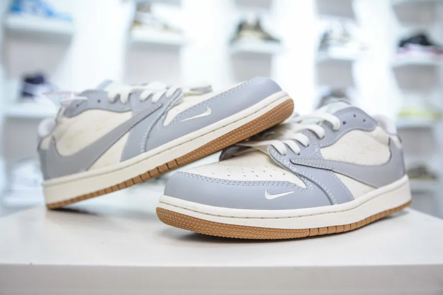 TS x Air x Louis Vuitton 1 Low White and Gray Sole Custom Color