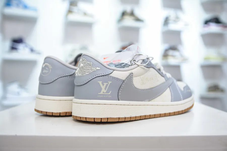 TS x Air x Louis Vuitton 1 Low White and Gray Sole Custom Color