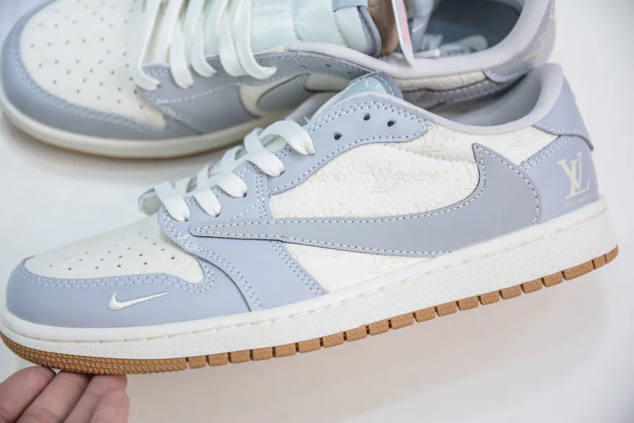 TS x Air x Louis Vuitton 1 Low White and Gray Sole Custom Color