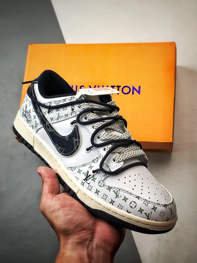 LV Print White and Black Retro Low Sneaker
