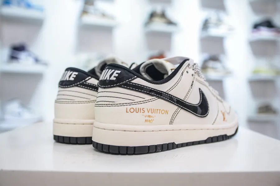 Air x Louis Vuitton Collaboration White, Black, Gold Label Basketball Shoes