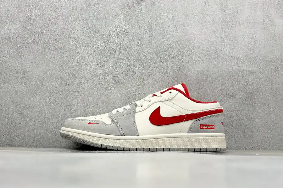 Air Jordan 1 Retro Low x Supreme Milky Gray Red Swoosh