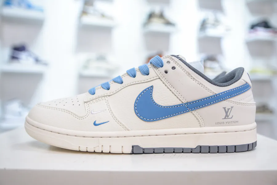 SB Dunk Low x Louis Vuitton Collaboration White Blue