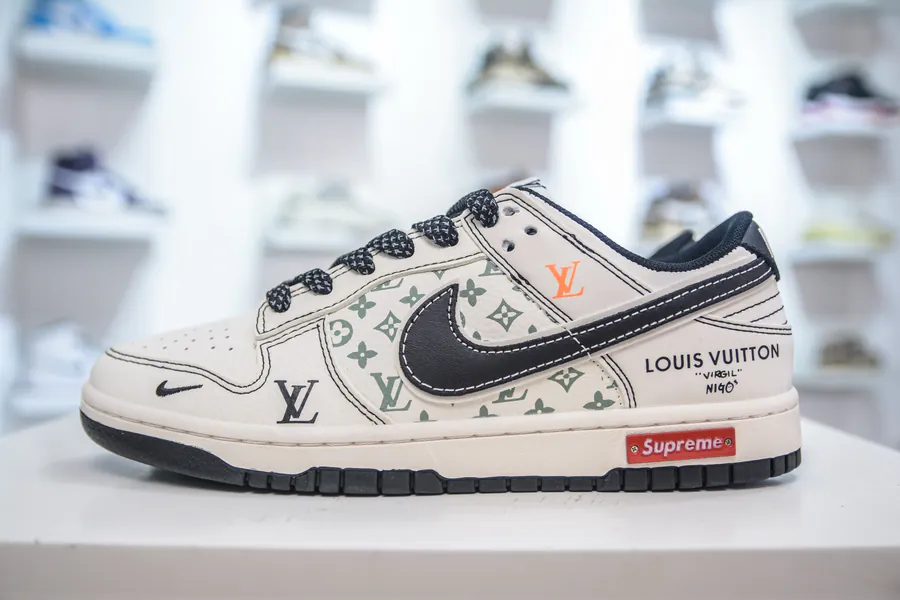 SB Dunk Low x Louis Vuitton Collaboration White and Black