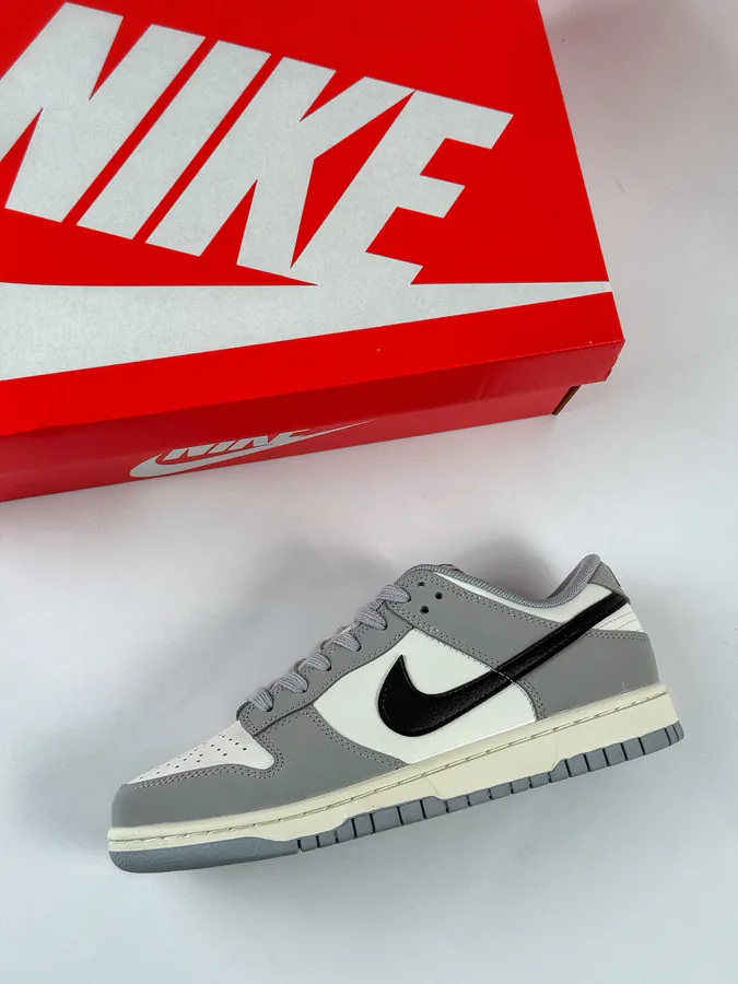 Nike Dunk Low in Gray, White, and Black