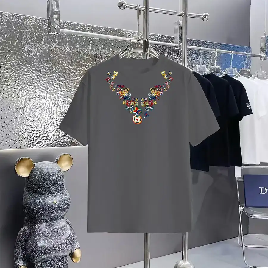 Louis Vuitton Print Round Neck Short Sleeve T Shirt