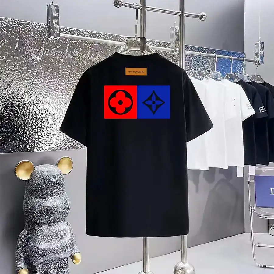 Louis Vuitton Print Round Neck Short Sleeve T Shirt