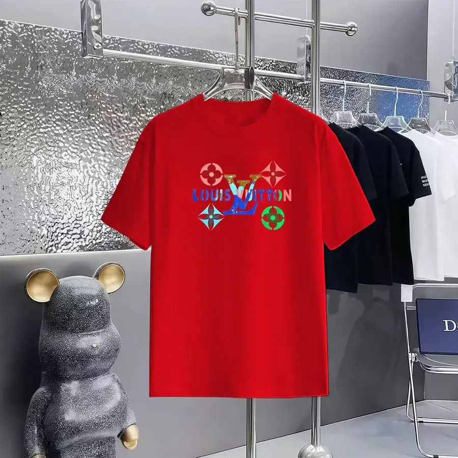 Louis Vuitton Print Round Neck Short Sleeve T Shirt