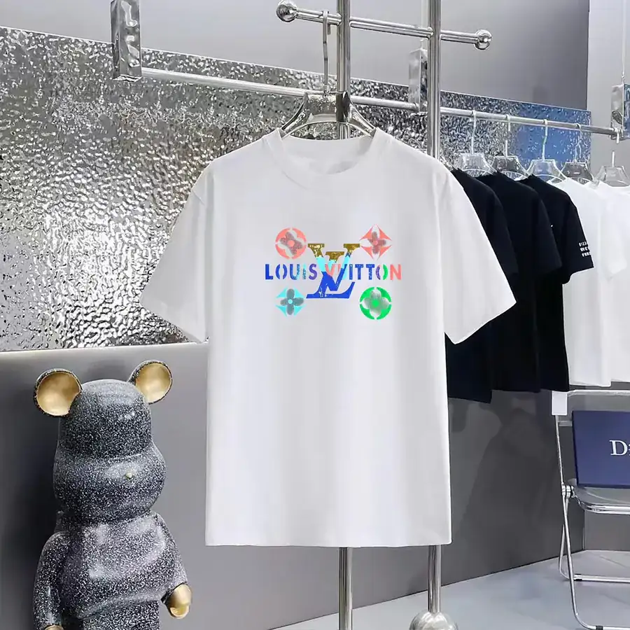 Louis Vuitton Print Round Neck Short Sleeve T Shirt