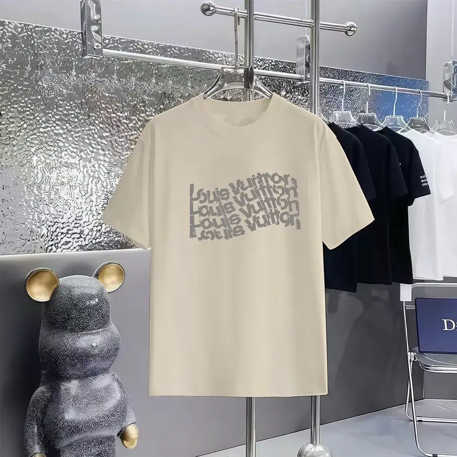 Louis Vuitton Print Round Neck Short Sleeve T Shirt
