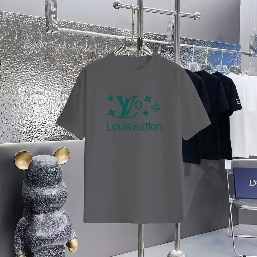 Louis Vuitton Print Round Neck Short Sleeve T Shirt