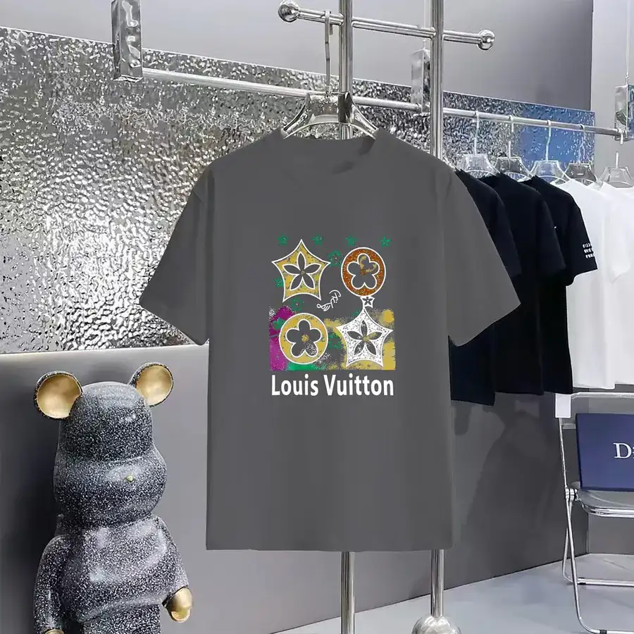 Louis Vuitton Print Round Neck Short Sleeve T Shirt