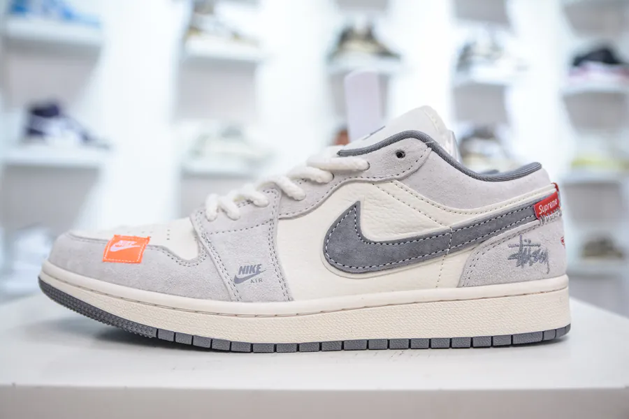Air 1 Retro Low x SUP Collaboration White and Gray