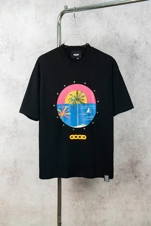 GOODBRAND Coconut Tree Embellished Round Neck T Shirt, Unisex
