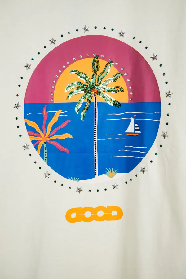 GOODBRAND Coconut Tree Embellished T Shirt with Star Design, Unisex