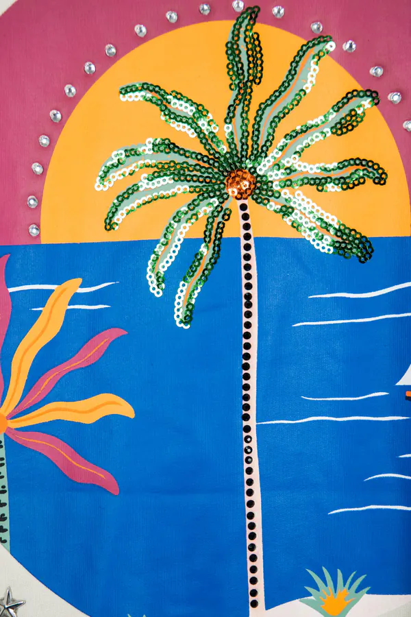 GOODBRAND Coconut Tree Embellished T Shirt with Star Design, Unisex