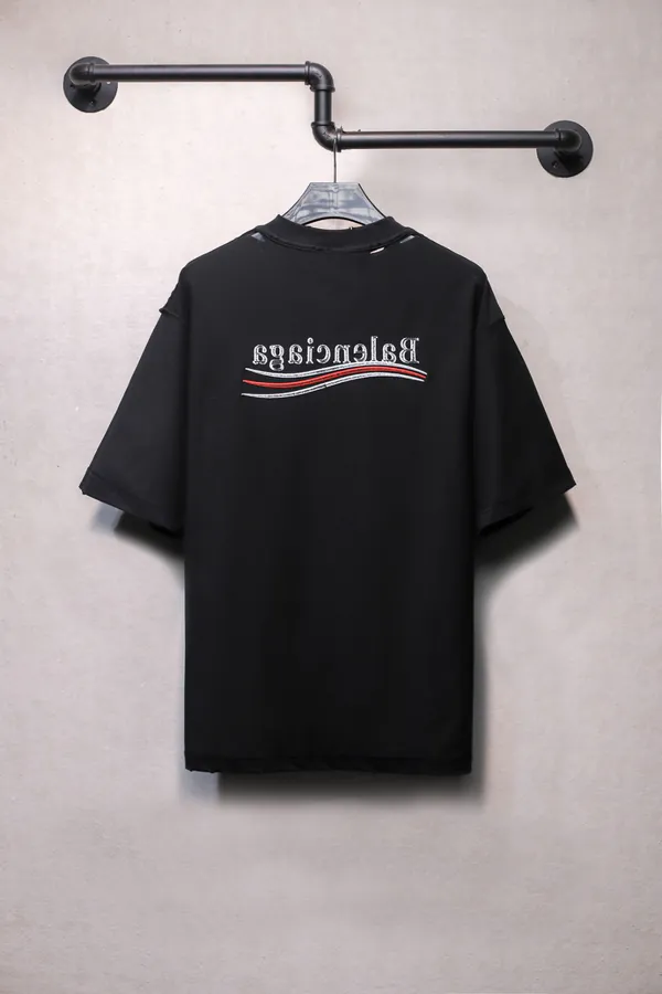 BALENCIAGA Anti Piercing Embroidered Ripped Cola T Shirt