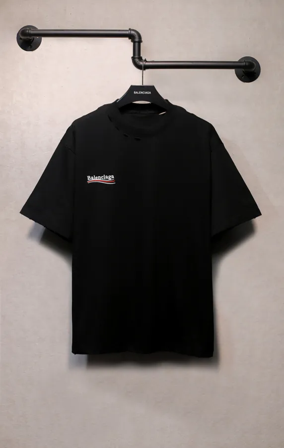 BALENCIAGA Anti Piercing Embroidered Ripped Cola T Shirt