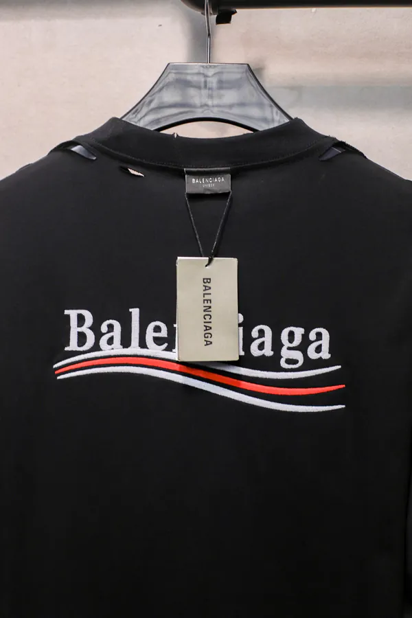 BALENCIAGA Anti Piercing Embroidered Ripped Cola T Shirt