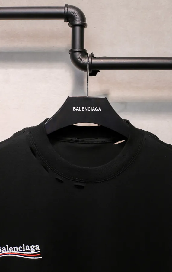 BALENCIAGA Anti Piercing Embroidered Ripped Cola T Shirt