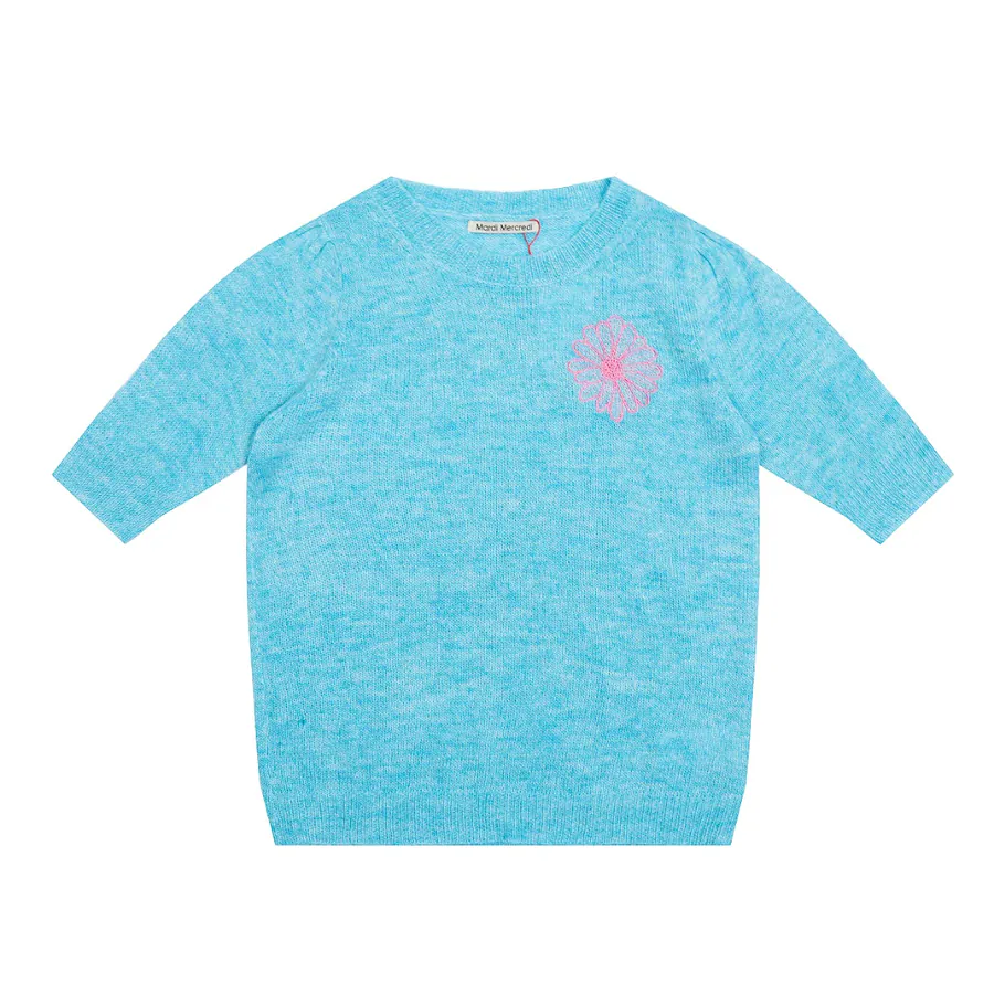 Mardi Mercredi Maal Merino Blend Knit Top with Daisy Embroidery Logo