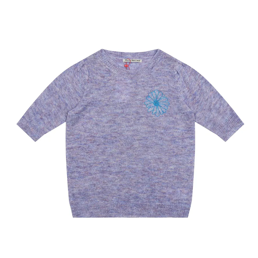 Mardi Mercredi Maal Merino Blended Knit Tee with Daisy Embroidery Logo
