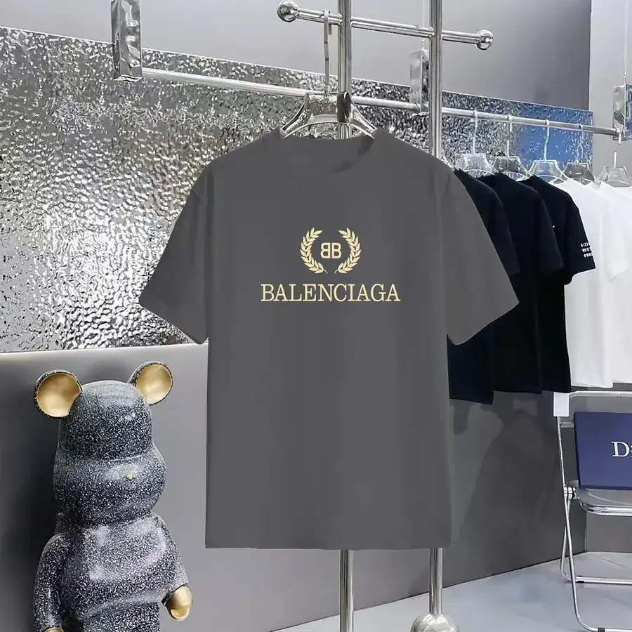 Balenciaga Parisian Print Round Neck Short Sleeve T Shirt