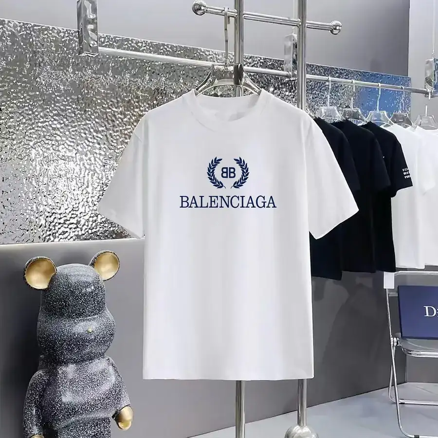 Balenciaga Paris Print Round Neck Short Sleeve T Shirt