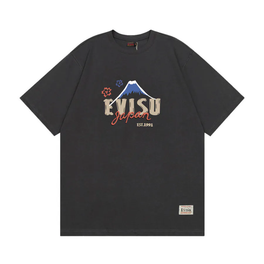 EVISU New Dharma Print Loose Short Sleeve Casual T Shirt for Couples