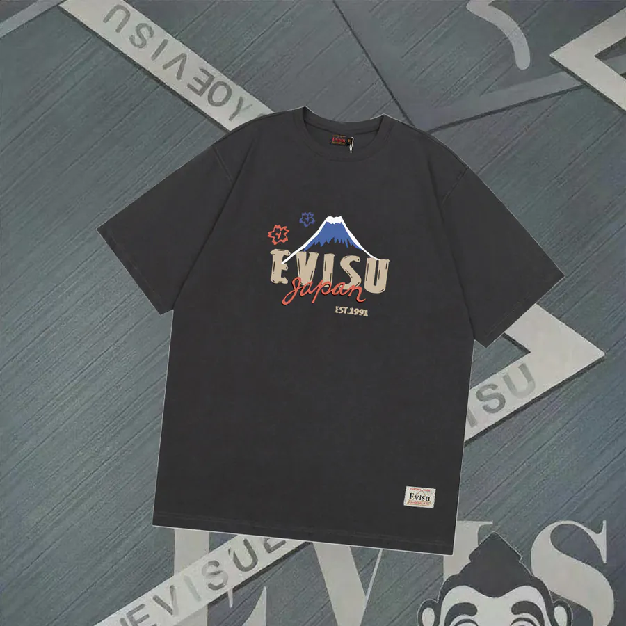 EVISU New Dharma Print Loose Short Sleeve Casual T Shirt for Couples