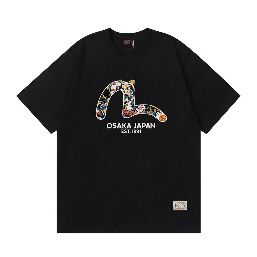 EVISU New Lucky Cat Small Seagull Print T Shirt, Loose Fit