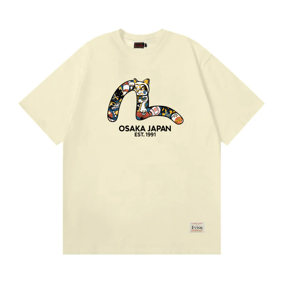 EVISU New Lucky Cat Small Seagull Print Loose T Shirt