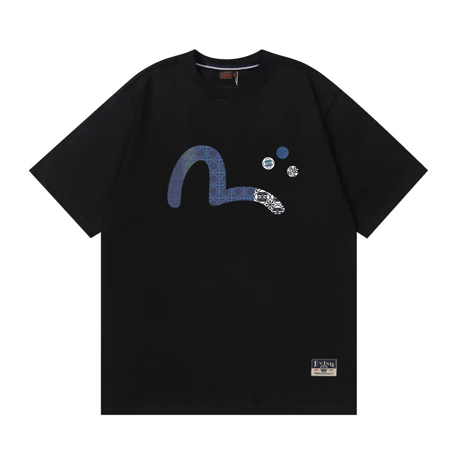 EVISU New Crocodile Print Loose Fit T Shirt with Embroidered Trim