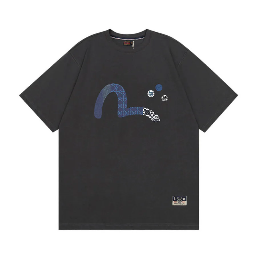 EVISU New Crocodile Print Loose Fit T Shirt with Embroidered Trim
