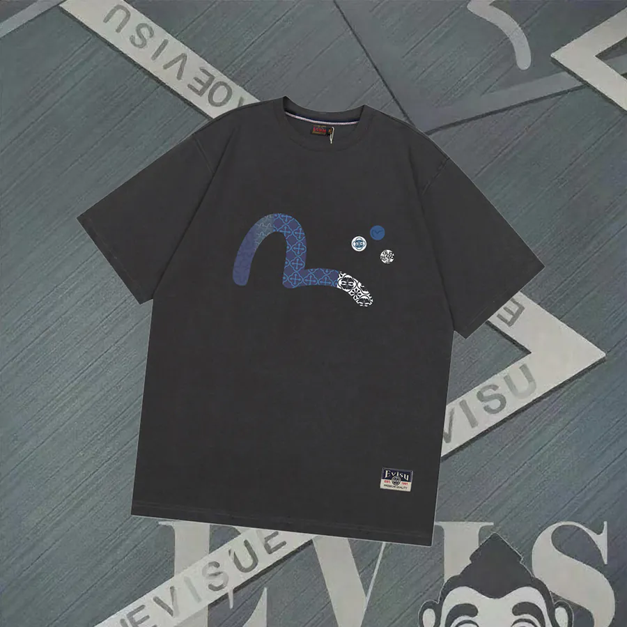 EVISU New Crocodile Print Loose Fit T Shirt with Embroidered Trim