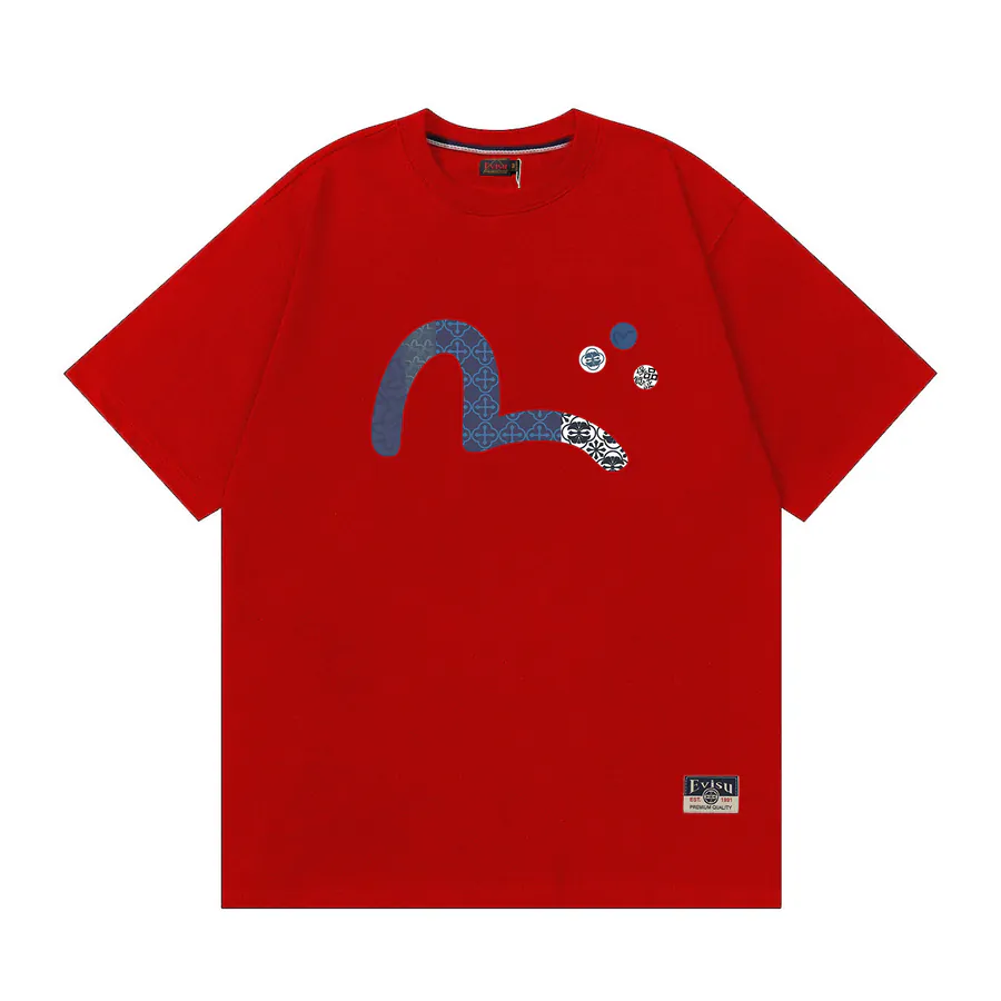 EVISU New Small Seagull Print Loose Oversized T Shirt for Couples