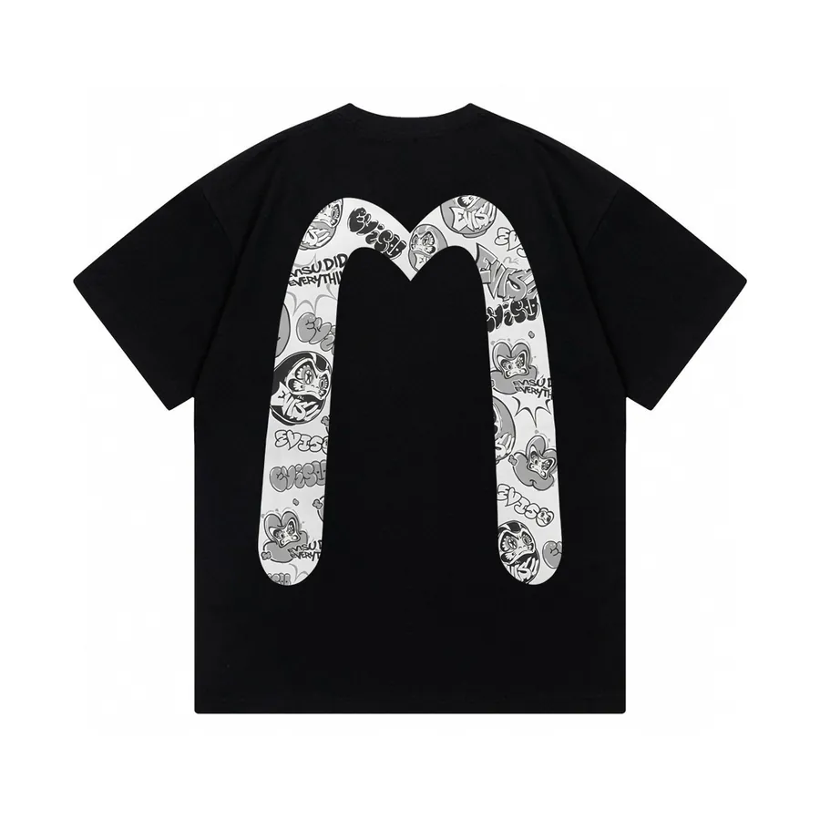 EVISU New Large M Print Letter Short Sleeve Casual Oversized Couple's Tee