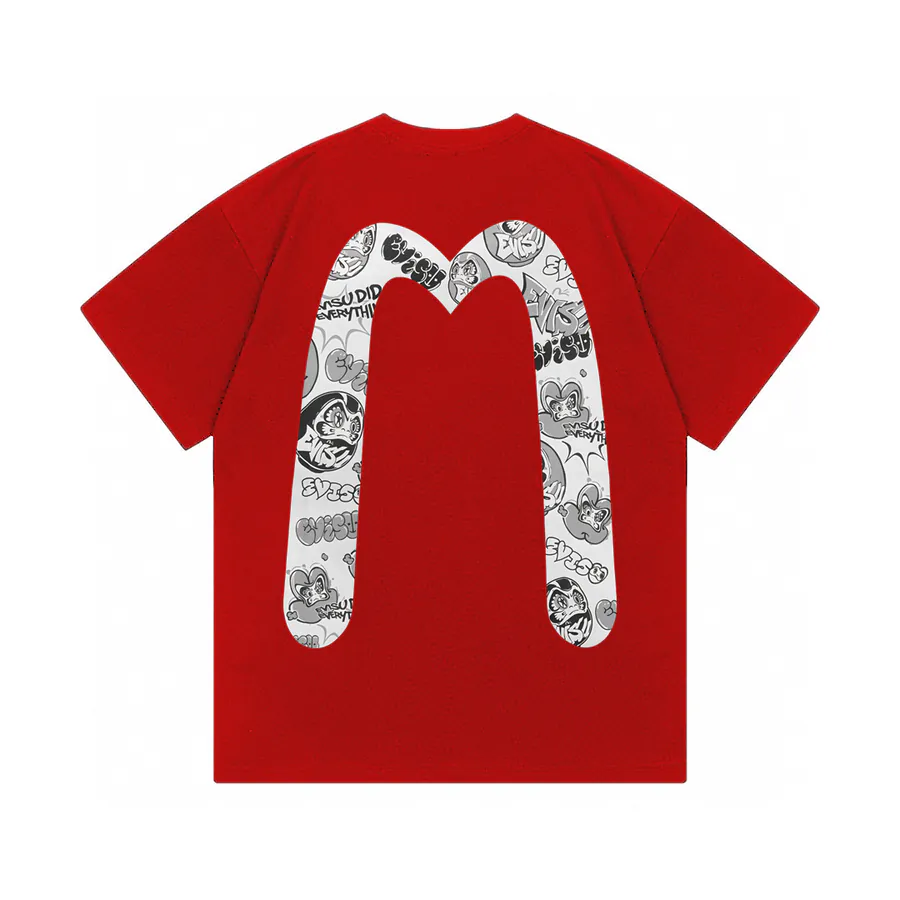 EVISU New Large M Print Letter Short Sleeve Loose Couple Style
