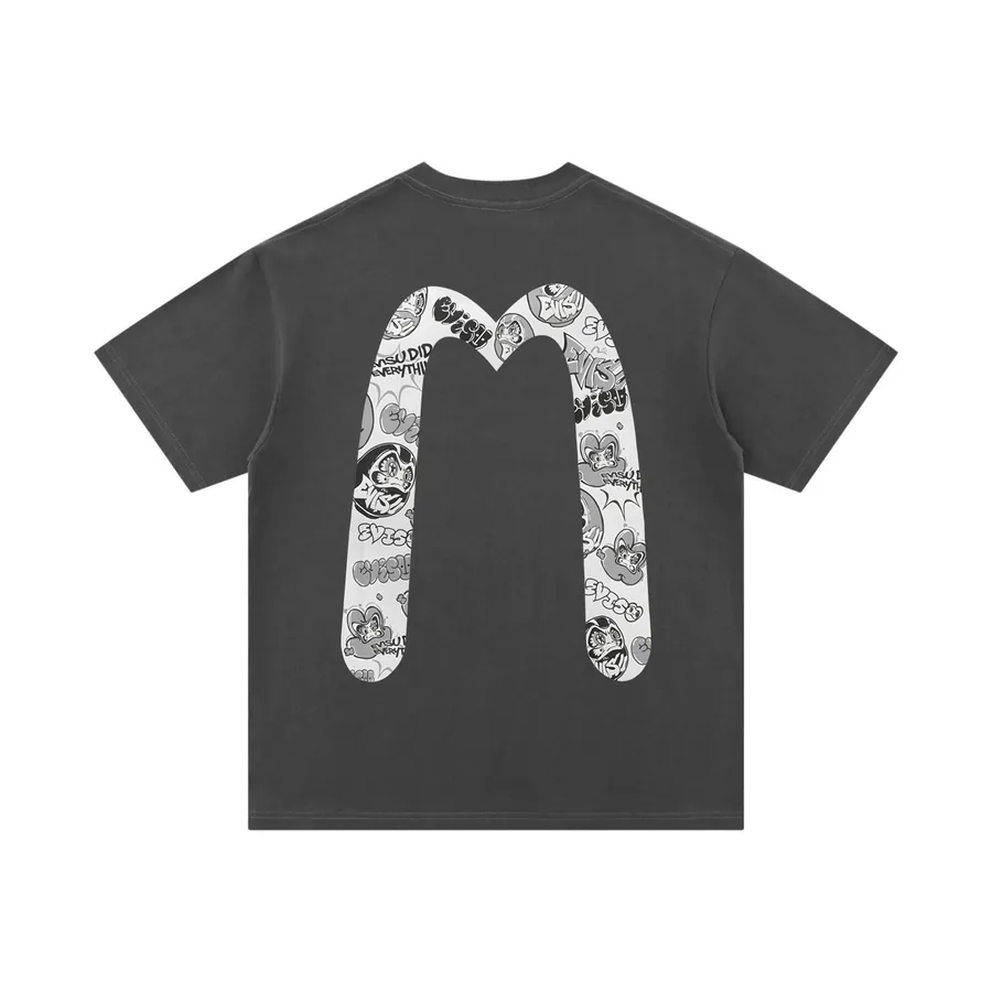 EVISU New Large M Print Letter Short Sleeve Loose Casual Couple's Tee