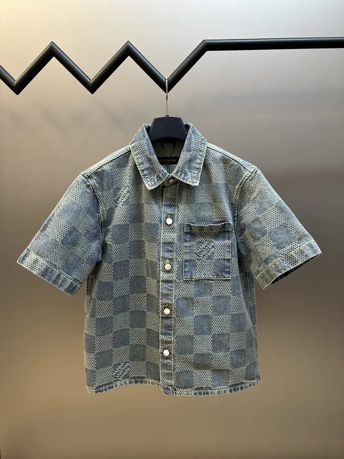 LV DAMIER 3D Short Sleeve Denim Shirt