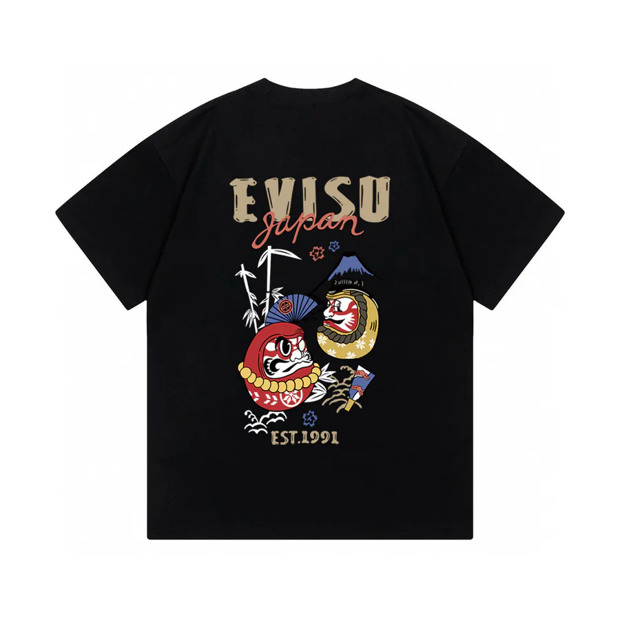 EVISU New Dharma Print Loose Short Sleeve Casual T Shirt for Couples