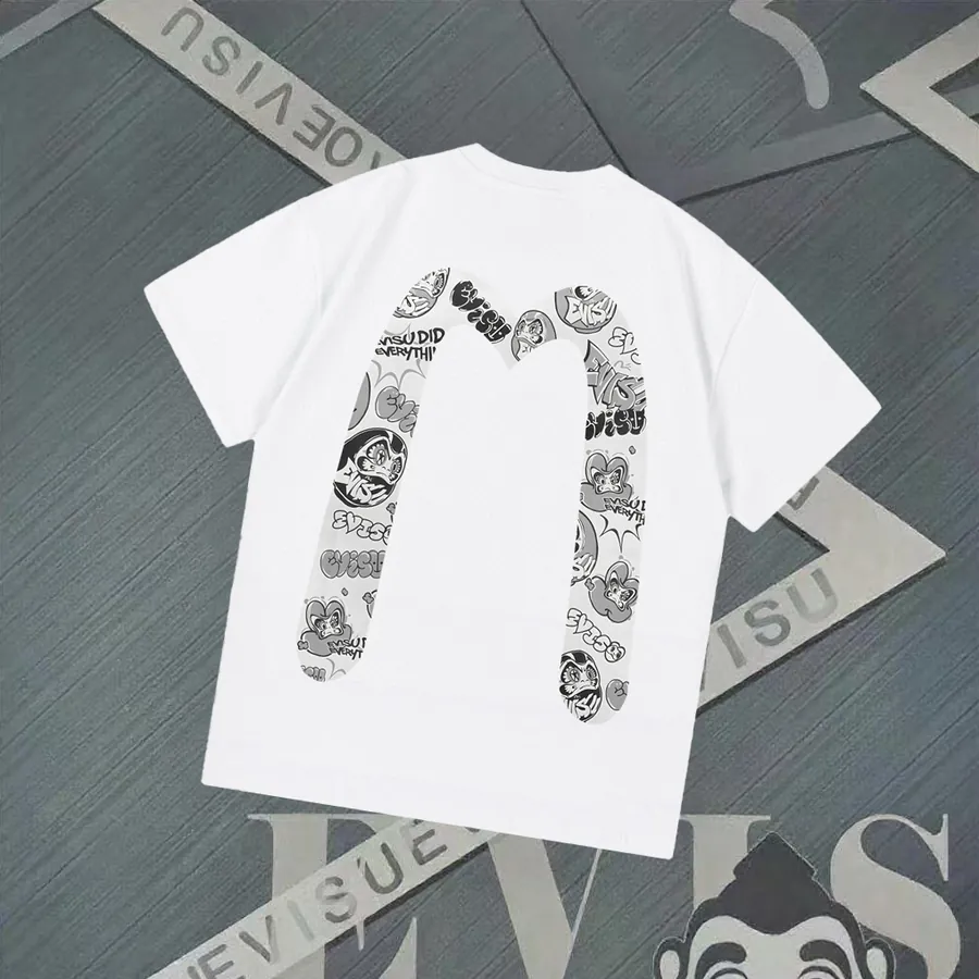 EVISU New Large M Print Letter Short Sleeve Casual Oversized Couple T Shirt