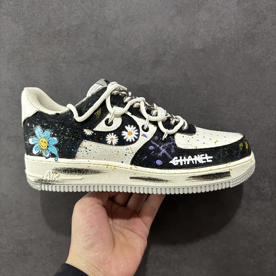 Nike Air Force 107 Low Blue Daisy Hand Painted Sneaker